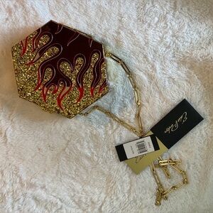 Edie Parker Gold Hexagon Flame Minaudière
